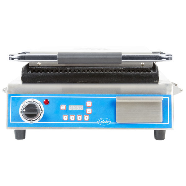Globe GPG14D Deluxe Sandwich Grill with Grooved Plates - 14" x 14" Cooking Surface