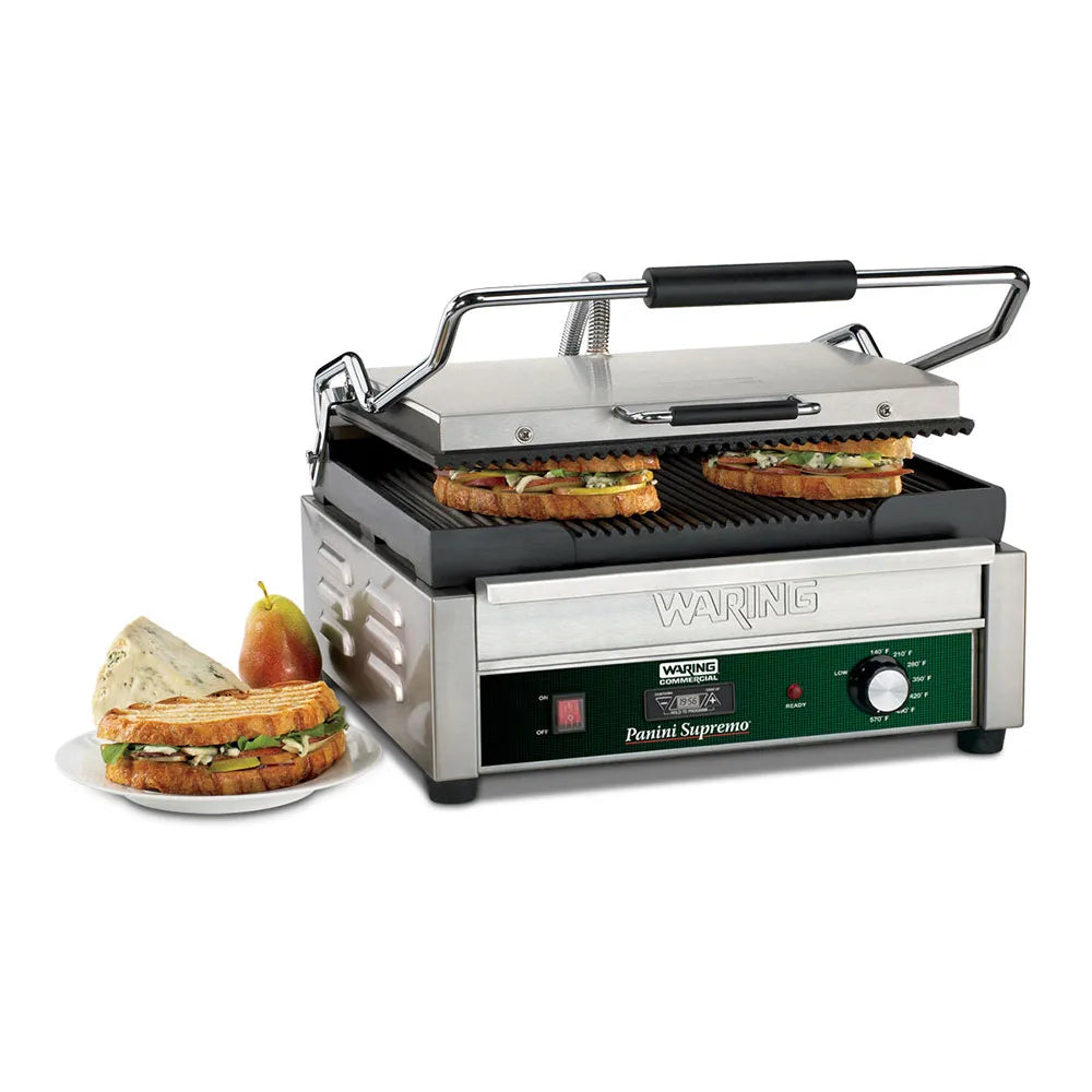 Waring WPG250T Single Commercial Panini Press w/ Cast Iron Grooved Plates, 120v