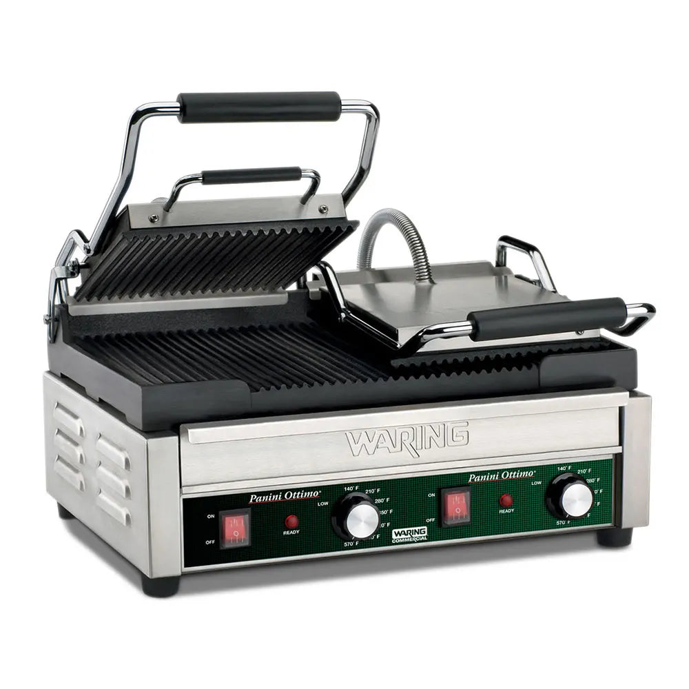 Waring WPG300 Double Commercial Panini Press w/ Cast Iron Grooved Plates, 240v/1ph
