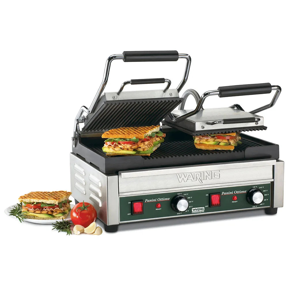 Waring WPG300 Double Commercial Panini Press w/ Cast Iron Grooved Plates, 240v/1ph
