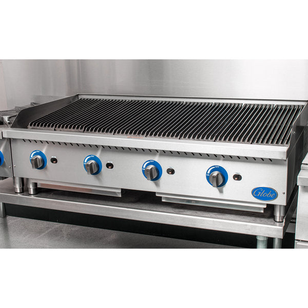 Globe GCB48G-RK 48" Gas Lava Rock Charbroiler