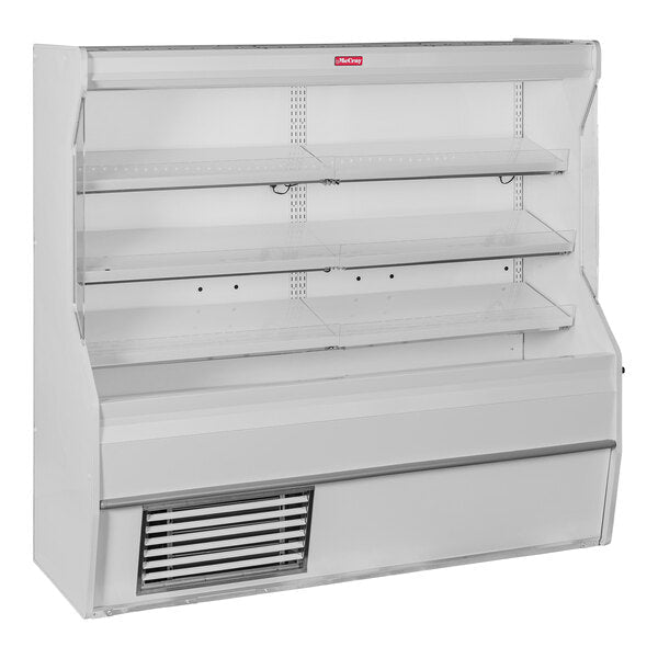 Howard McCray SC-M32E-6-LED 32E Series 74" White 3-Shelf Horizontal Open Air Curtain Meat Merchandiser - 115/208-230V