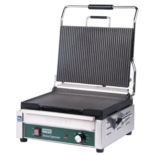 Waring WPG250B Grooved Top & Bottom Panini Sandwich Grill - 14 1/2" x 11" Cooking Surface - 120V