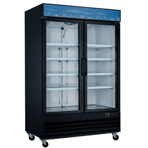 Coldline G53-B 53” Double Glass Swing Door Merchandising Refrigerator - Black