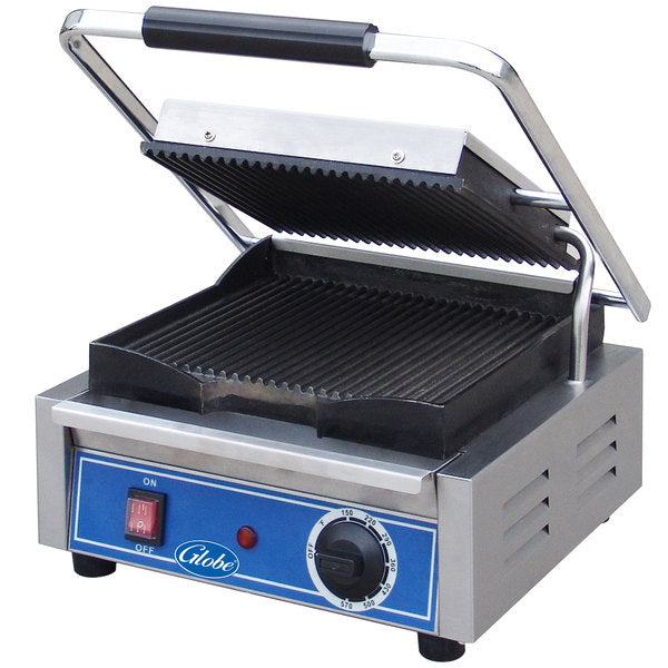 Globe GPG10 Bistro Series Sandwich Grill with Grooved Plates - 10" x 10" Cooking Surface
