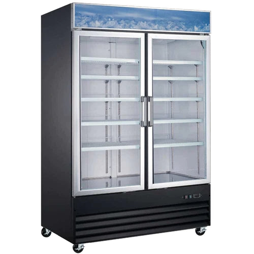 Coldline D53-B 53” Double Glass Swing Door Merchandising Freezer - Black