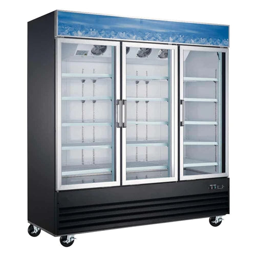 Coldline D80-B 79” Triple Glass Swing Door Merchandising Freezer - Black