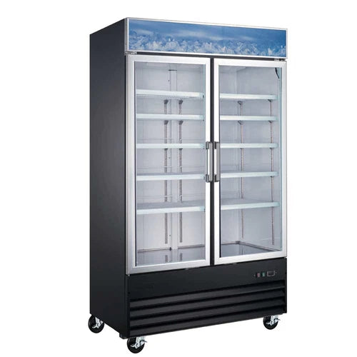 Coldline G48-B 48” Double Glass Swing Door Merchandising Refrigerator - Black