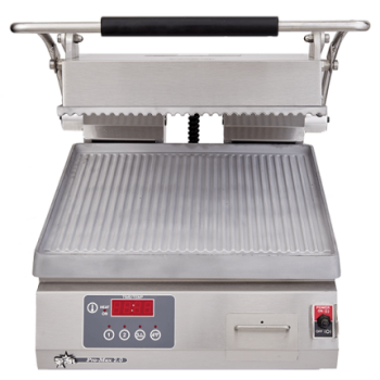 Pro-Max PGT14E 14″ Two-Sided Panini Grill – Grooved Aluminum Platens – Electronic Temp Control and Timer