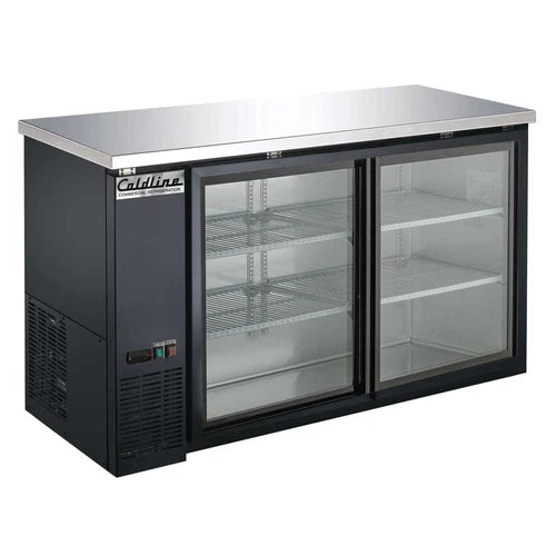 Coldline CBB-60G-SL 60” Refrigerated Narrow Black Sliding Glass Door Back Bar Cooler