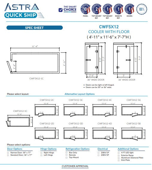 Astra CWF5X12 | 5 x 12 Walk-In Cooler With Floor