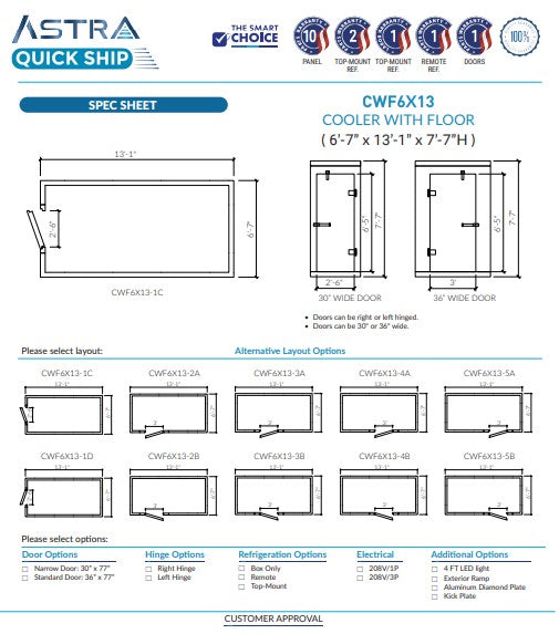 Astra CWF6X13 | 6 x 13 Walk-In Cooler With Floor