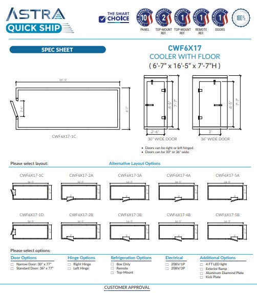 Astra CWF6X17 | 6 x 17 Walk-In Cooler With Floor