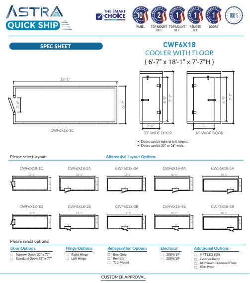 Astra CWF6X18 | 6 x 18 Walk-In Cooler With Floor