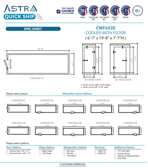 Astra CWF6X20 | 6 x 20 Walk-In Cooler With Floor