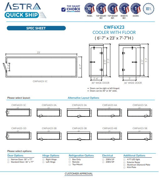 Astra CWF6X23 | 6 x 23 Walk-In Cooler With Floor