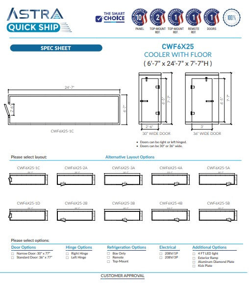 Astra CWF6X25 | 6 x 25 Walk-In Cooler With Floor