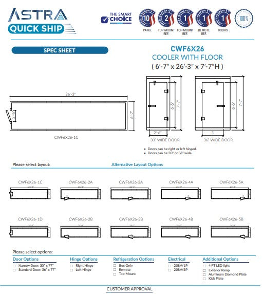 Astra CWF6X26 | 6 x 26 Walk-In Cooler With Floor