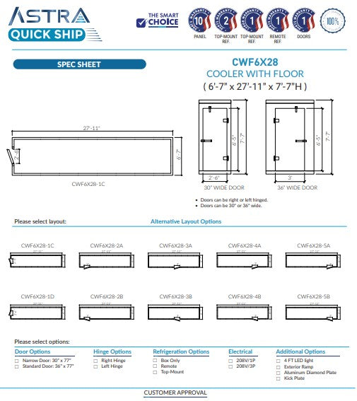Astra CWF6X28 | 6 x 28 Walk-In Cooler With Floor