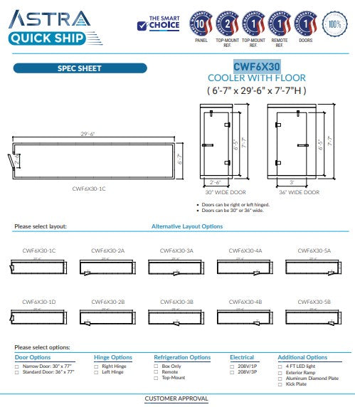 Astra CWF6X30 | 6 x 30 Walk-In Cooler With Floor