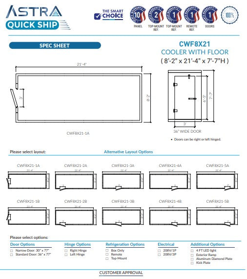 Astra CWF8X21 | 8 x 21 Walk-In Cooler With Floor