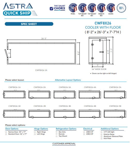 Astra CWF8X26 | 8 x 26 Walk-In Cooler With Floor