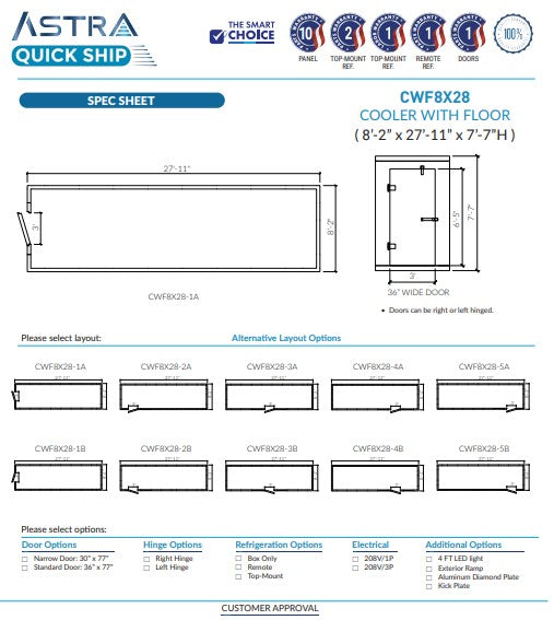 Astra CWF8X28 | 8 x 28 Walk-In Cooler With Floor