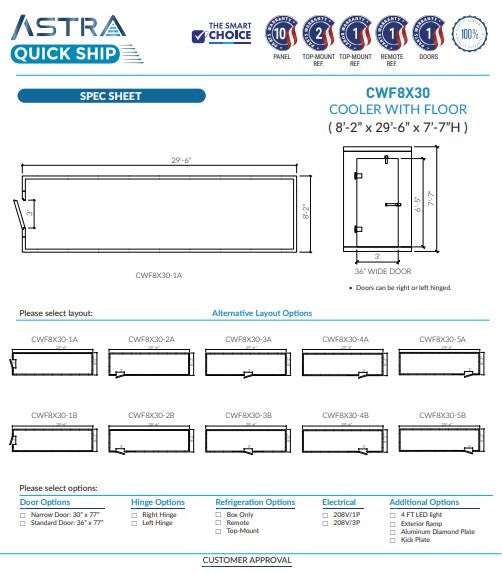Astra CWF8X30 | 8 x 30 Walk-In Cooler With Floor