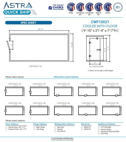 Astra CWF10X21 | 10 x 21 Walk-In Cooler With Floor