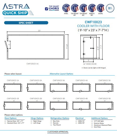 Astra CWF10X23 | 10 x 23 Walk-In Cooler With Floor