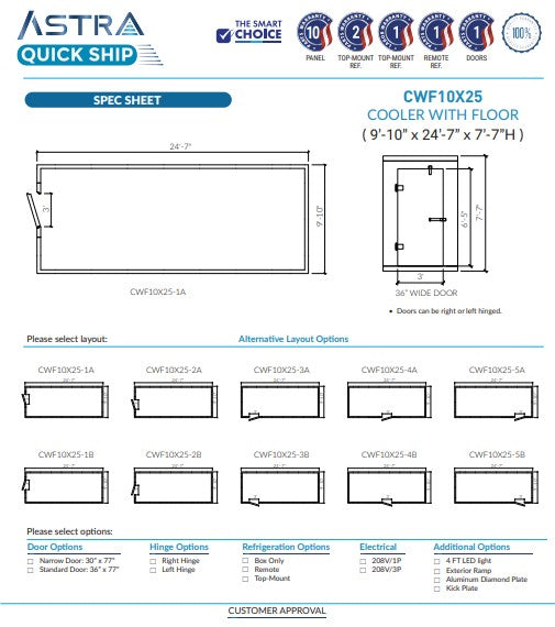 Astra CWF10X25 | 10 x 25 Walk-In Cooler With Floor
