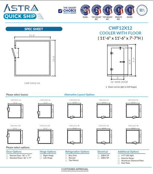 Astra CWF12X12 | 12 x 12 Walk-In Cooler With Floor