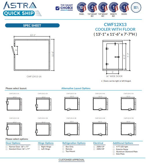 Astra CWF12X13 | 12 x 13 Walk-In Cooler With Floor