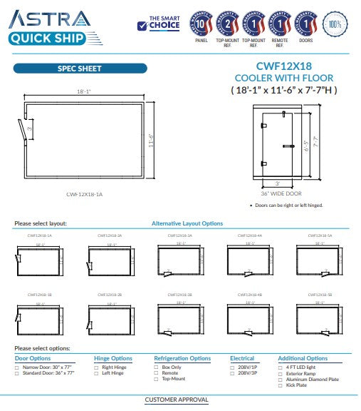 Astra CWF12X18 | 12 x 18 Walk-In Cooler With Floor