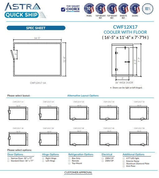Astra CWF12X17 | 12 x 17 Walk-In Cooler With Floor