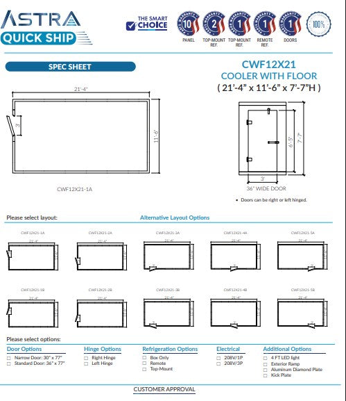 Astra CWF12X21 | 12 x 21 Walk-In Cooler With Floor