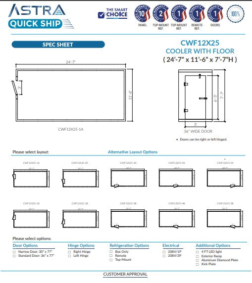 Astra CWF12X25 | 12 x 25 Walk-In Cooler With Floor