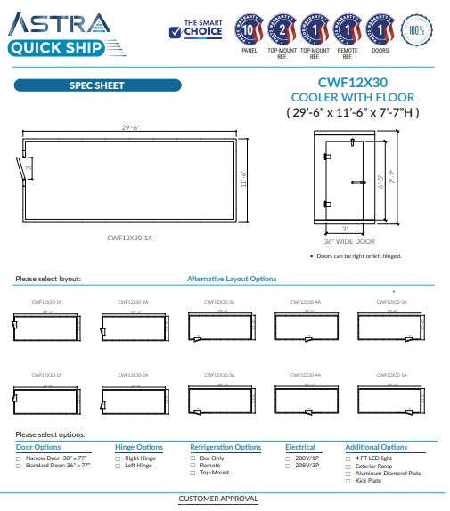 Astra CWF12X30 | 12 x 30 Walk-In Cooler With Floor