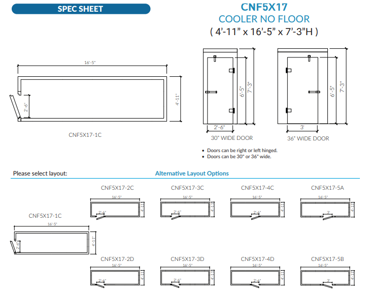 Astra CNF5X17-TM | 5 x 17 Walk-In Cooler Without Floor With Top-Mount Refrigeration