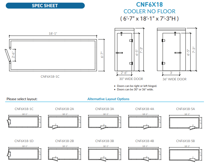 Astra CNF6X18-TM | 6 x 18 Walk-In Cooler Without Floor With Top-Mount Refrigeration