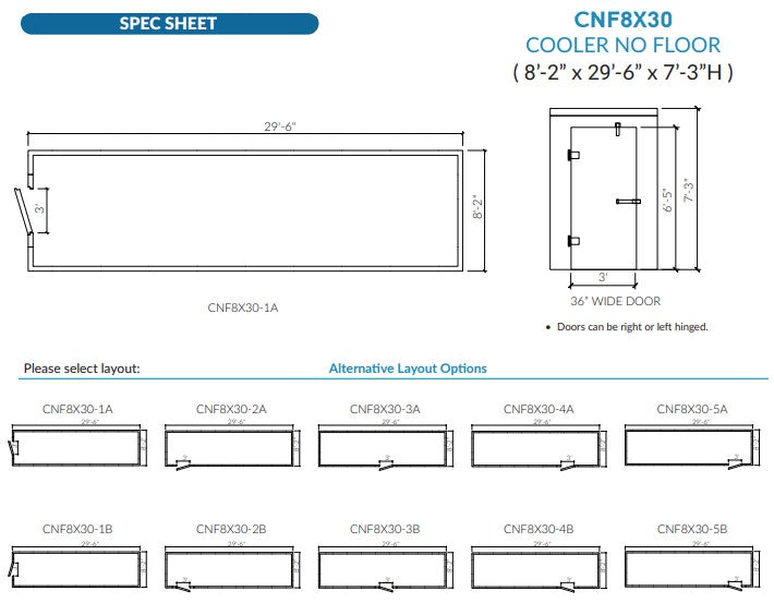 Astra CNF8X30-RM | 8 x 30 Walk-In Cooler Without Floor With Remote Refrigeration