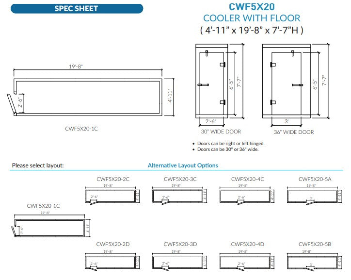 Astra CWF5X20-TM | 5 x 20 Walk-In Cooler With Floor With Top-Mount Refrigeration