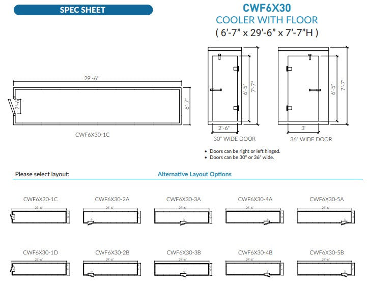 Astra CWF6X30-TM | 6 x 30 Walk-In Cooler With Floor With Top-Mount Refrigeration