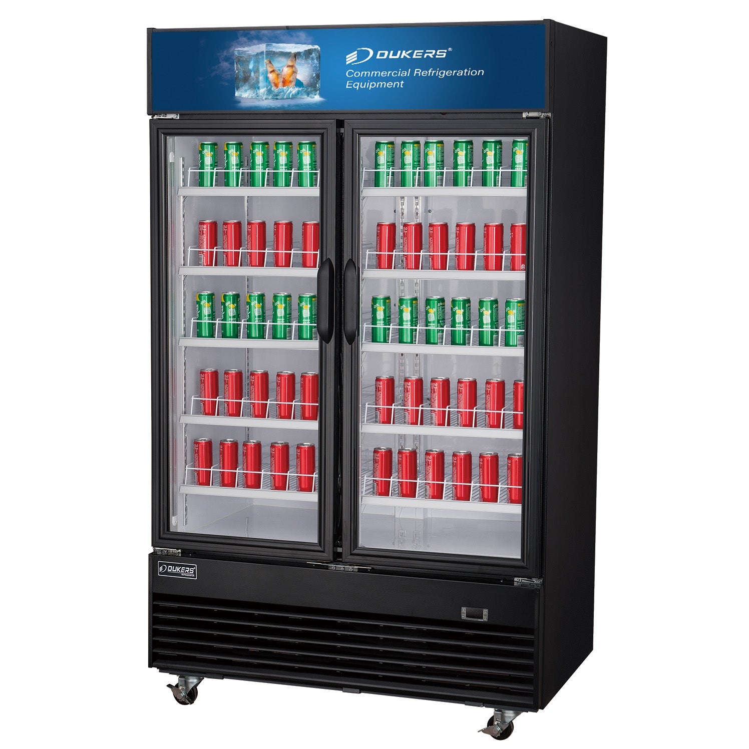 Dukers DSM-48R Commercial Glass Swing 2-Door Merchandiser Refrigerator in Black