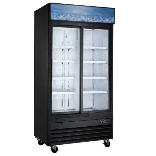 Coldline G40S-B 40” Double Glass Sliding Door Merchandising Refrigerator - Black