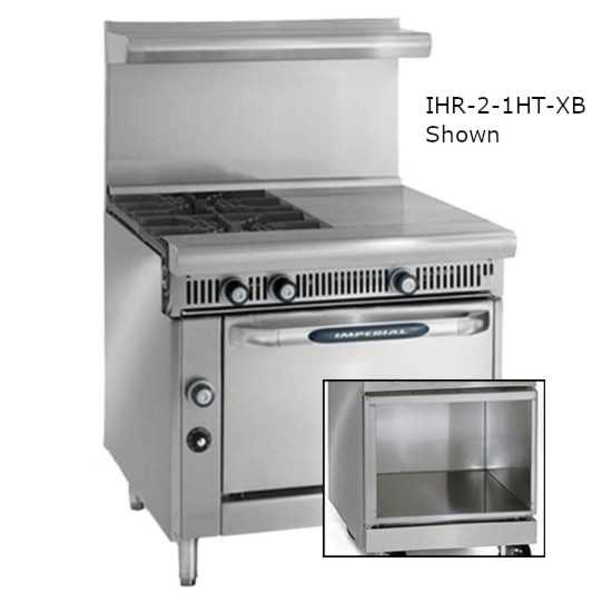 Imperial IHR-3HT-3-XB-NG Spec Series 36" 3 Burner & (3) 12" Hot Top Heavy Duty Open Cabinet Base Natural Gas Range