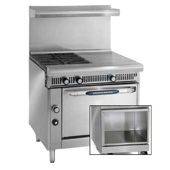 Imperial IHR-2-1HT-XB-NG Spec Series 36" 2 Burner 18" Hot Top Heavy Duty Open Cabinet Base Natural Gas Range