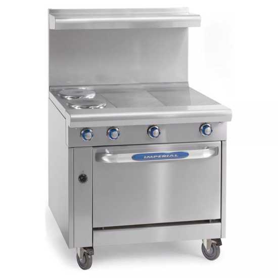 Imperial IHR-2HT-2-E 36" Electric 2 Round Elements & Two 12" Electric Hot Tops Heavy Duty Range with Standard Oven - 240V