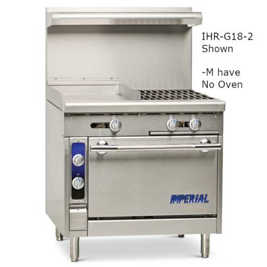 Imperial IHR-GT24-2-M-NG Spec Series 36" Modular/Countertop 2 Burner & 24" Griddle Heavy Duty Natural Gas Range w/ Thermostatic Controls