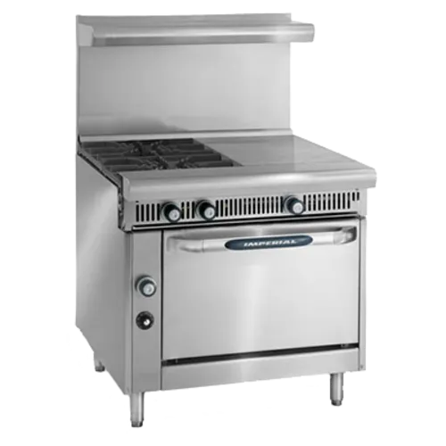 Imperial IHR-2-1HT-C Commercial Range, 36" W with 2 Burners 18" Hot Top and Convection oven